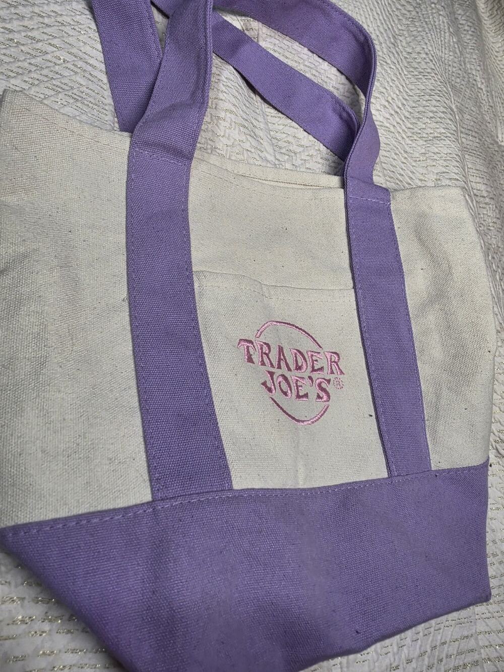 Trader Joe’s Mini Pastel Canvas Tote Bag PURPLE COLOR Limited Magenta Cotton